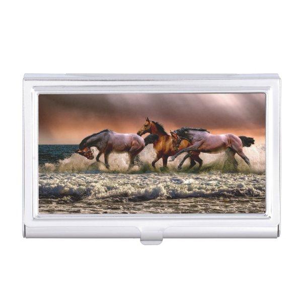 Horses Running in Ocean Surf at Sunset  Case