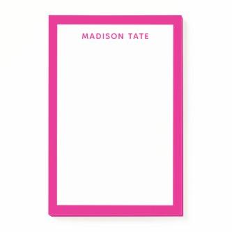 Hot Pink Border Modern Monogram Professional Post-it Notes