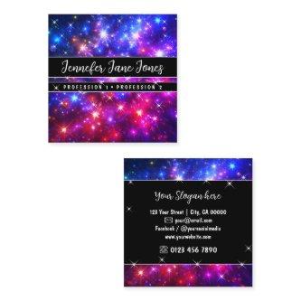 Hot Pink Galaxy Nebula Glitter Sparkle Stars     Square