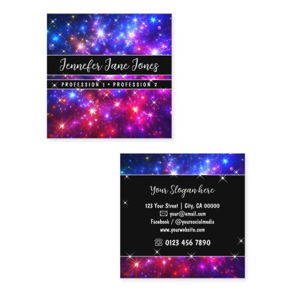 Hot Pink Galaxy Nebula Glitter Sparkle Stars     Square