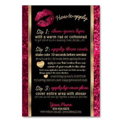 Hot Pink Glitter Lip How to Apply Instructions Table Number