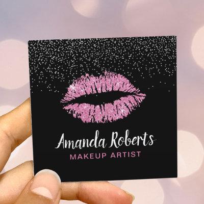 Hot Pink Glitter Lips Modern Makeup Artist Square