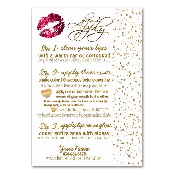 Hot Pink & Gold Confetti Lip Instructions Table Number