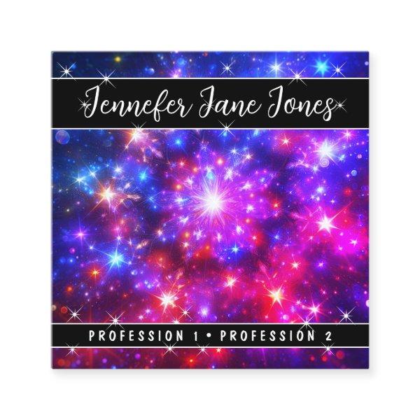 Hot Pink Mystic Sky Nebula Glitter Stars Square