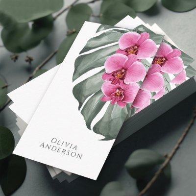 Hot Pink Orchids on Monstera Tropical Botanical