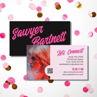 Hot Pink Retro Marker Script QR Code Social Media