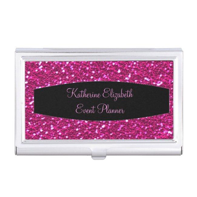 Hot Pink Sparkly Glitter with Black Banner Glam Case For