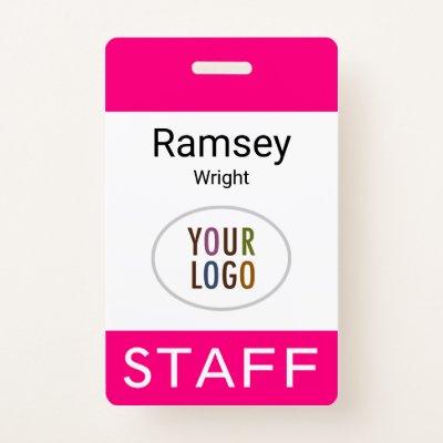 Hot Pink Staff Name Badge Clip Reel Lanyard