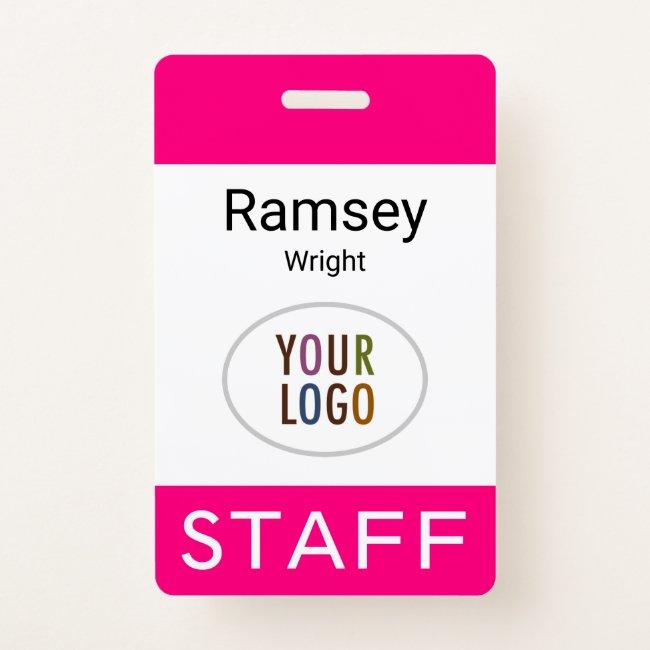 Hot Pink Staff Name Badge Clip Reel Lanyard