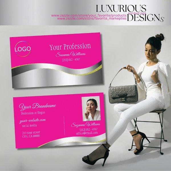 Hot Pink Wavy Silver Decor with Logo and Photo