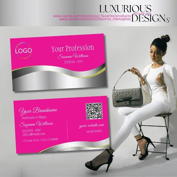 Hot Pink Wavy Silver Decor with Logo and QR Code