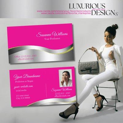Hot Pink Wavy Silver Decor with Photo Classy