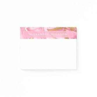 Hot Pink, White and Gold Foil Modern Marble Post-it Notes
