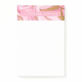 Hot Pink, White and Gold Foil Modern Marble Post-it Notes