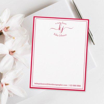 Hot Red Personalized From The Desk Of Note Card