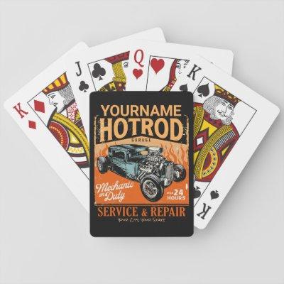 Hot Rod Garage Personalized NAME Mechanic Shop Playing Cards