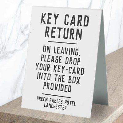 Hotel Key Card Return Information Table Tent Sign