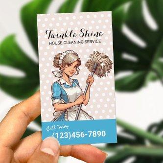 House Cleaning Cute Girl Maid Service Polka Dots