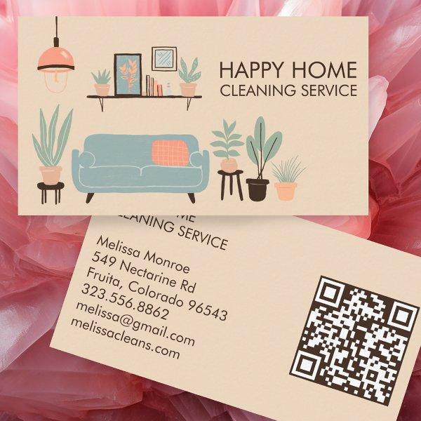 House Cleaning Cute Livingroom Art Custom QR Code