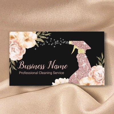House Cleaning Maid Service Modern Floral Black