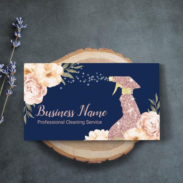 House Cleaning Rose Gold Spray Modern Floral Navy