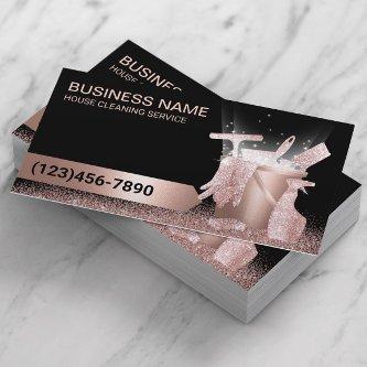 House Cleaning Service Black & Rose Gold Glitter