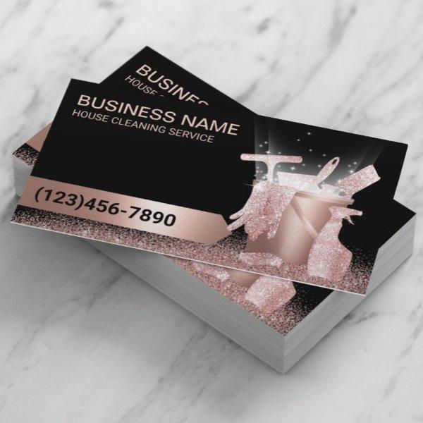 House Cleaning Service Black & Rose Gold Glitter