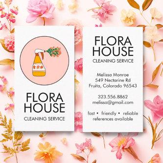 House Cleaning Service Spray Bottle Floral Logo
