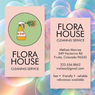 House Cleaning Service Spray Bottle Floral Logo