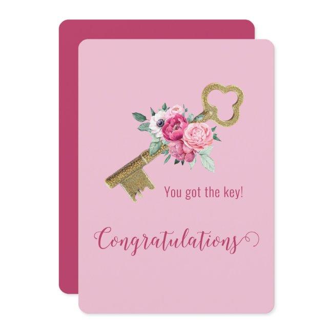 House Key Sweet Floral Watercolor Congratulations Card