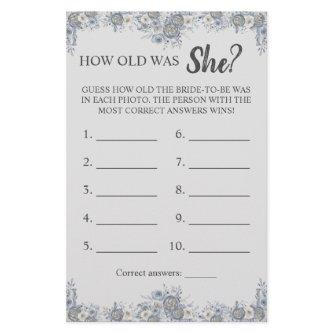 How old was She? Grey Floral Game Card Flyer