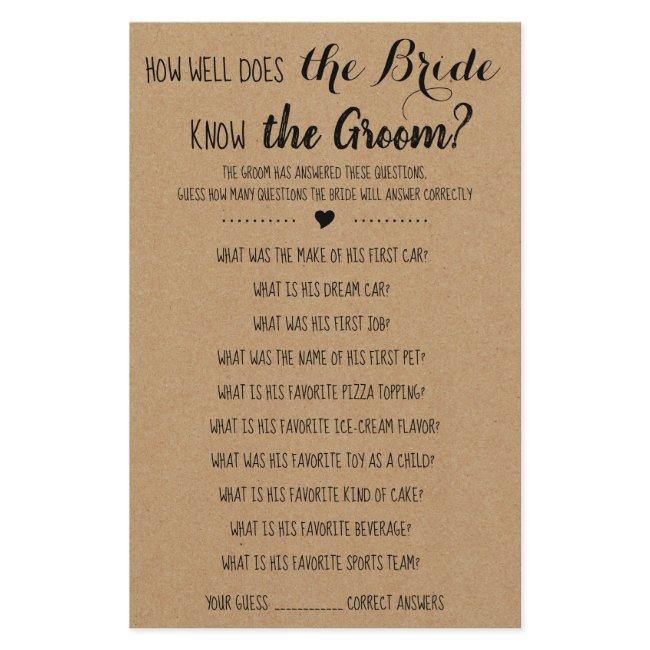 How Well Does The Bride Know The Groom Game Card Flyer