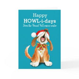 Howling singing dog art business Christmas card