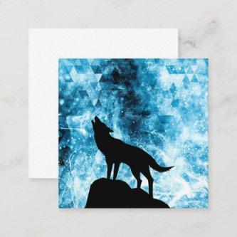 Howling Winter Wolf snowy blue smoke Abstract Square