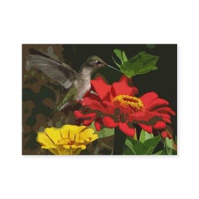 Hummingbird and Zinnias ATC