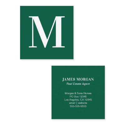Hunter Green and White Single Letter Monogram Square
