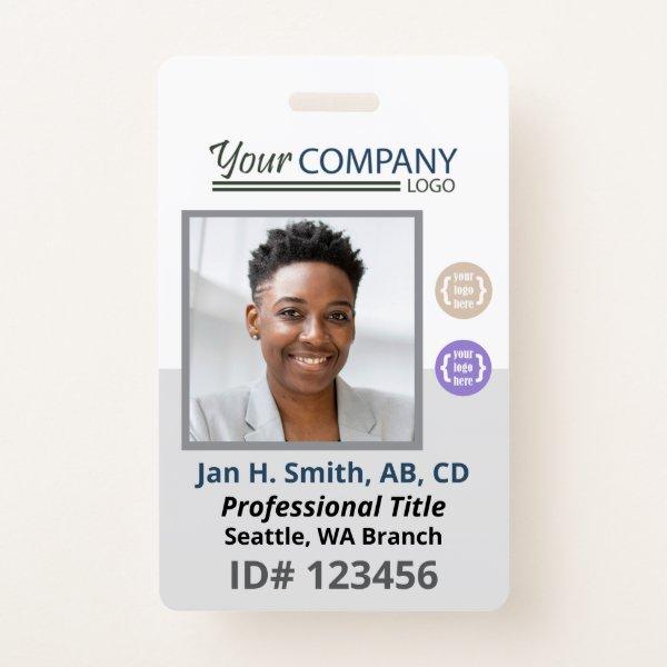 Hunter Green, Blue Logo Employee Photo ID, QR Code Badge