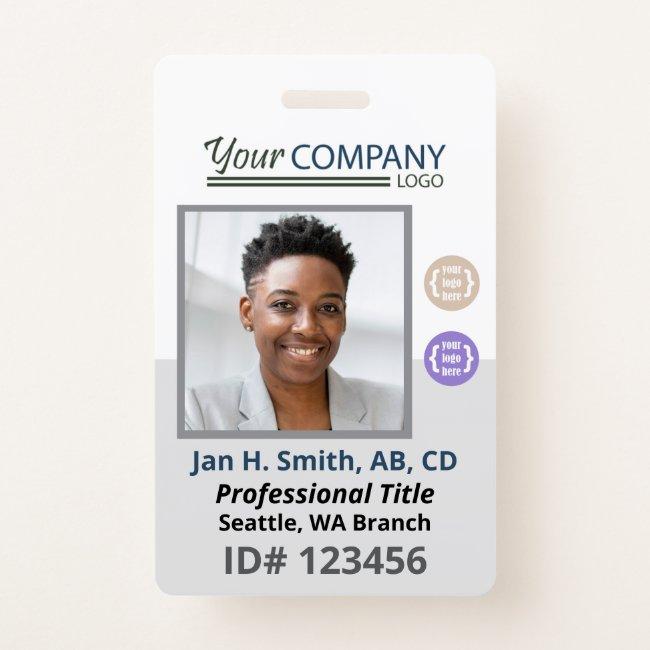 Hunter Green, Blue Logo Employee Photo ID, QR Code Badge