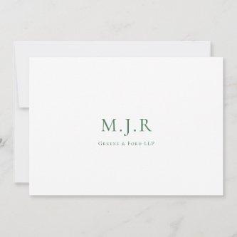 Hunter Green Business Monogram From The Desk of    Note Card