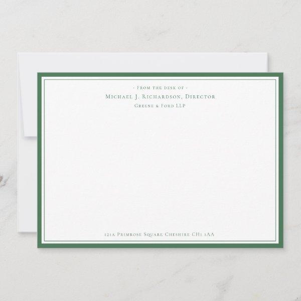 Hunter Green Business Monogram From The Desk of   Note Card