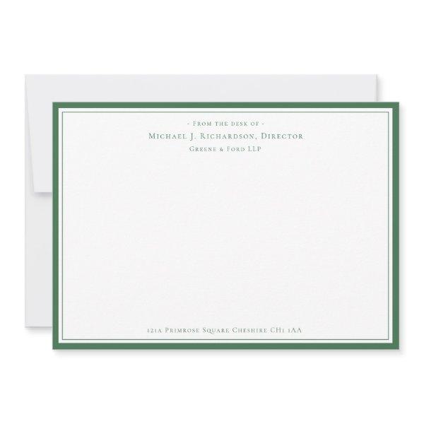 Hunter Green Business Monogram From The Desk of   Note Card