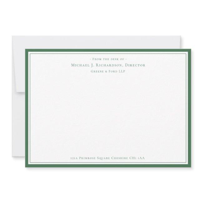 Hunter Green Business Monogram From The Desk of Note Card