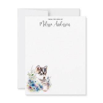 Husky Dog Puppy Watercolor Cute Personalized  Note Card