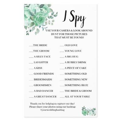 I Spy Green Roses Wedding Reception Game Card Flyer