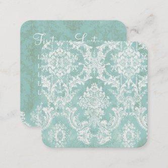 Ice Blue Vintage Damask Pattern 5 lines of contact Square