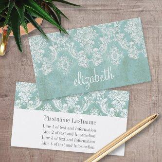 Ice Blue Vintage Damask Pattern with Grungy Finish