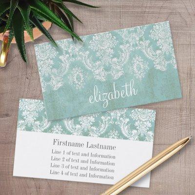 Ice Blue Vintage Damask Pattern with Grungy Finish
