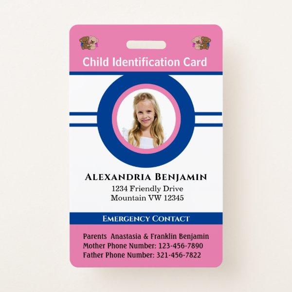 Id Identification Card Boy Girl Child Photo Custom Badge