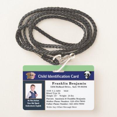 Id Identification Cards Kids Child Photo Custom Badge
