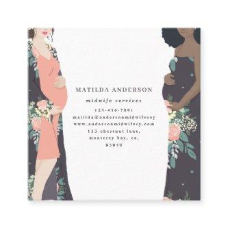 Illustrated prgenant mom colorful + floral midwife square